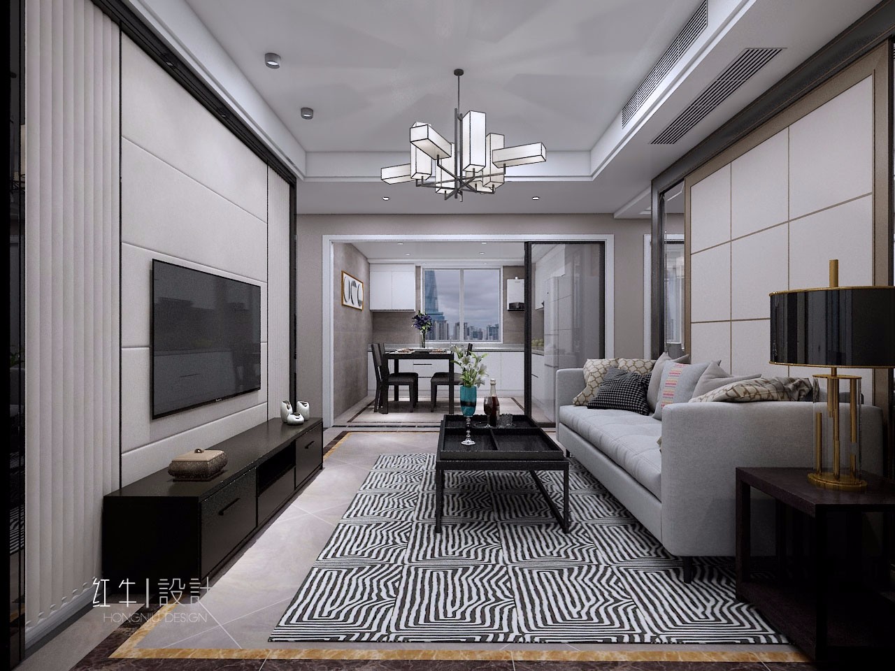 南京保利國際社區(qū)95平米現(xiàn)代簡(jiǎn)約風(fēng)格裝修03客廳_水印