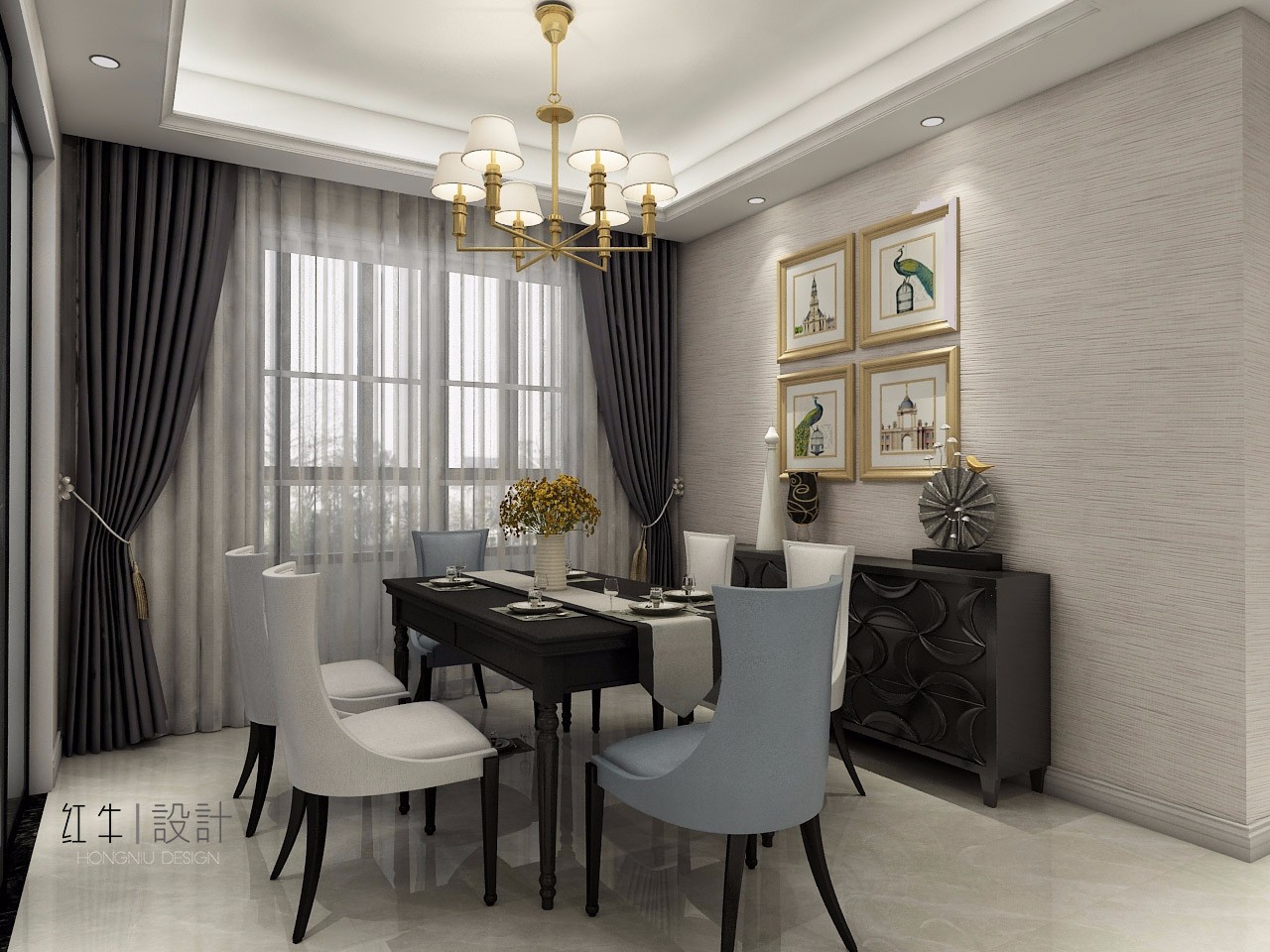 南京保利國際社區(qū)115平米簡約美式風(fēng)格裝修05餐廳_水印