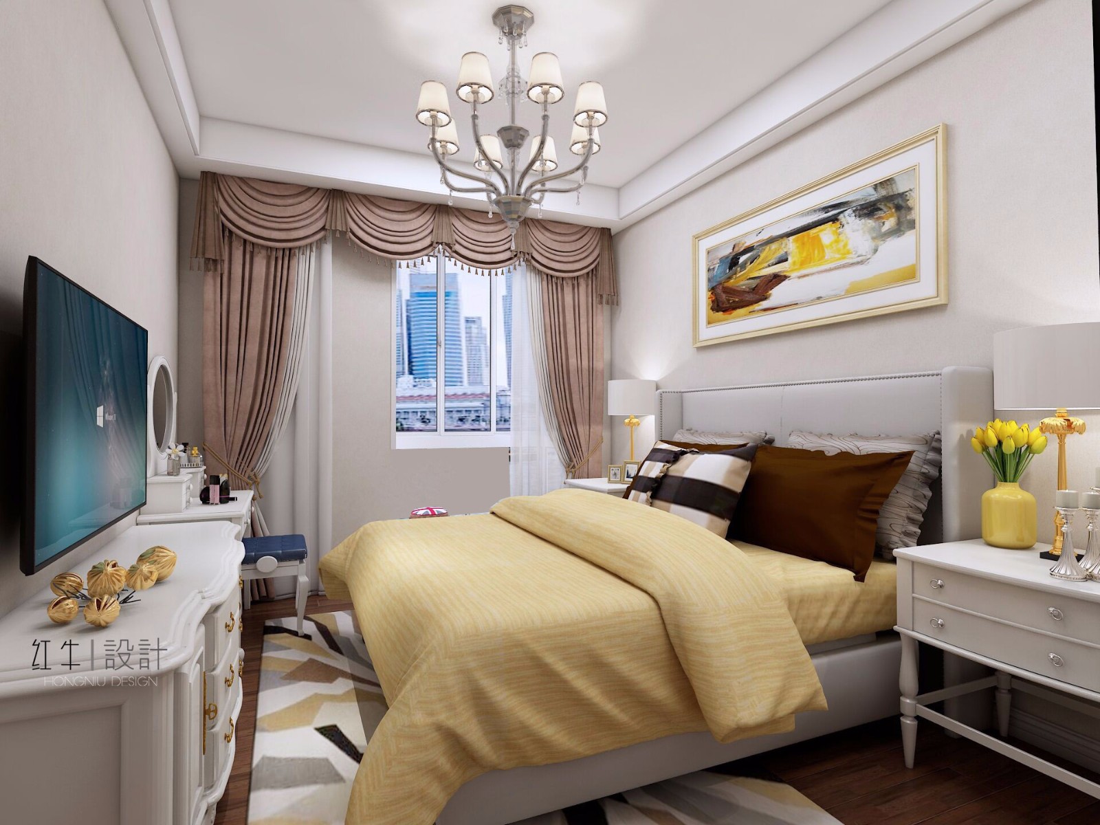 南京保利國際社區(qū)115平米簡約美式風(fēng)格裝修07主臥_水印