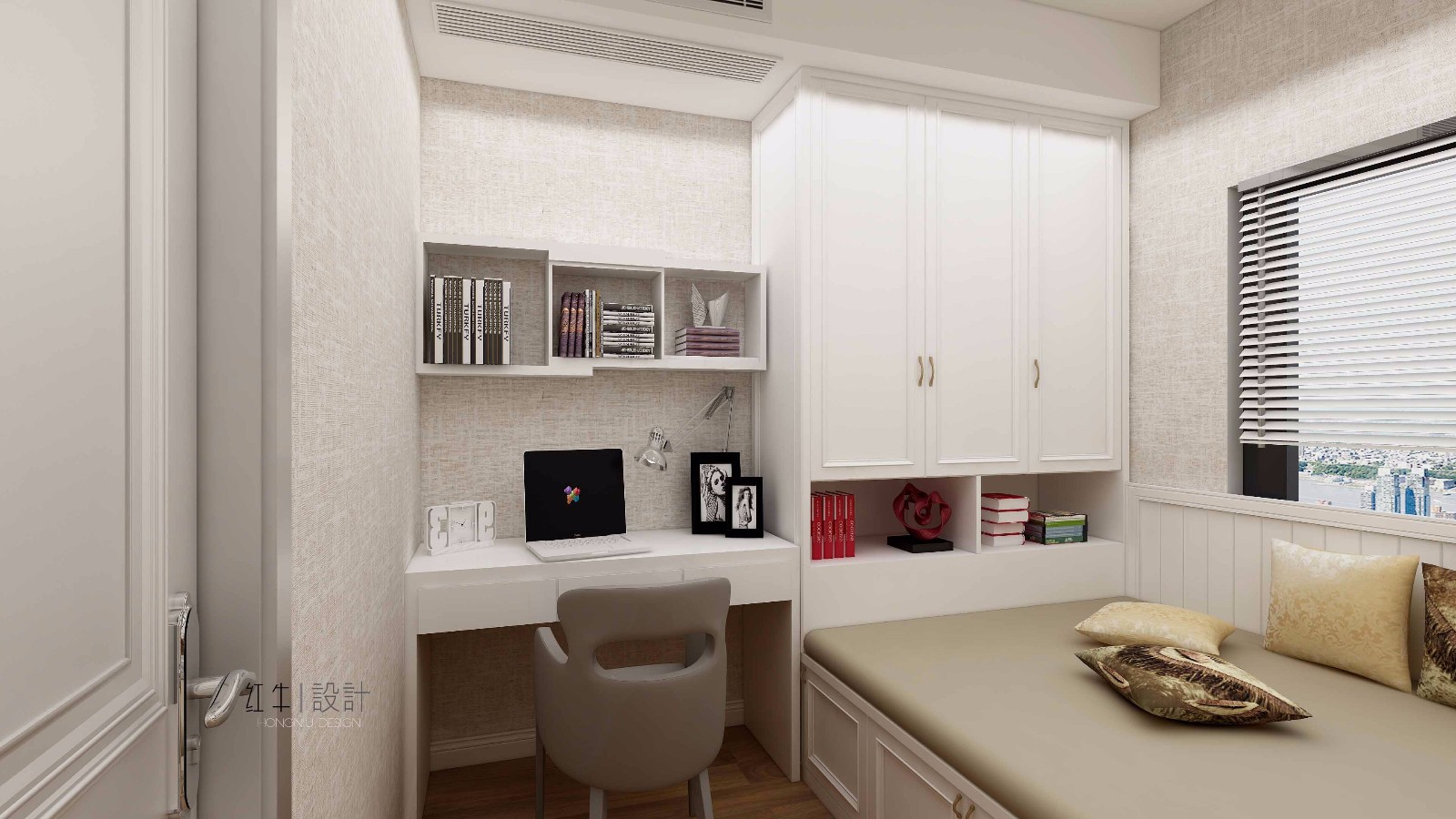 南京保利國際社區(qū)115平米簡約美式風(fēng)格裝修08書房_水印