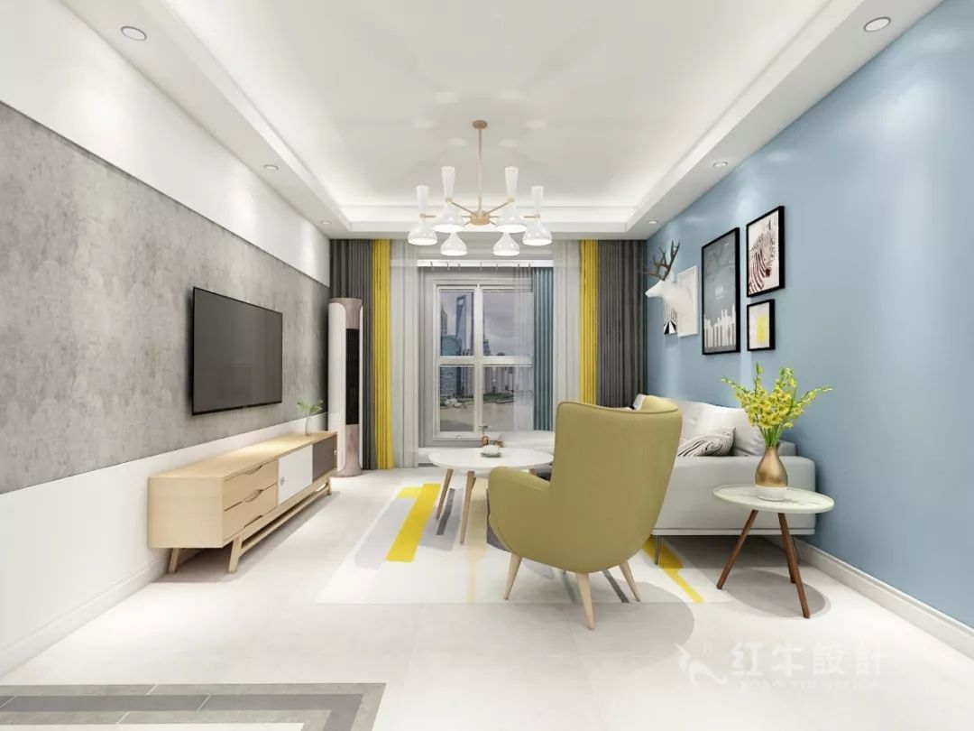 南京萬達(dá)茂99㎡北歐風(fēng)格--摒棄繁瑣的裝飾，打造簡潔明亮的家居空間！04客廳