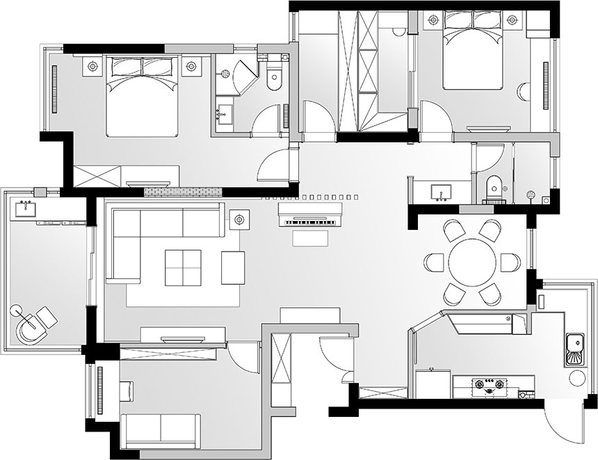 余瑋_高科榮域-133㎡-輕奢風(fēng)格效果圖案例_造價(jià)50萬(wàn)_15_平面布置圖_860