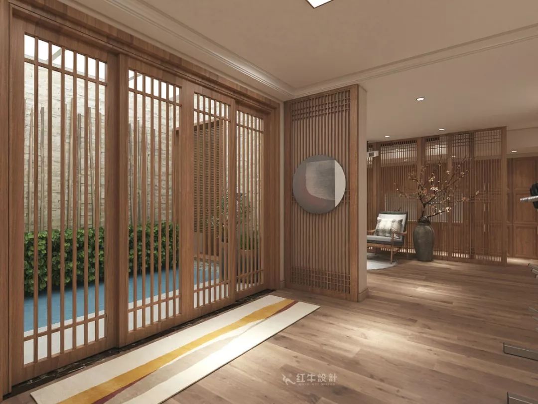 南京大華錦繡時代160㎡中式風(fēng)格--健身房+家庭影院，這才是向往的生活！03負(fù)一樓設(shè)計_柵欄式隔斷