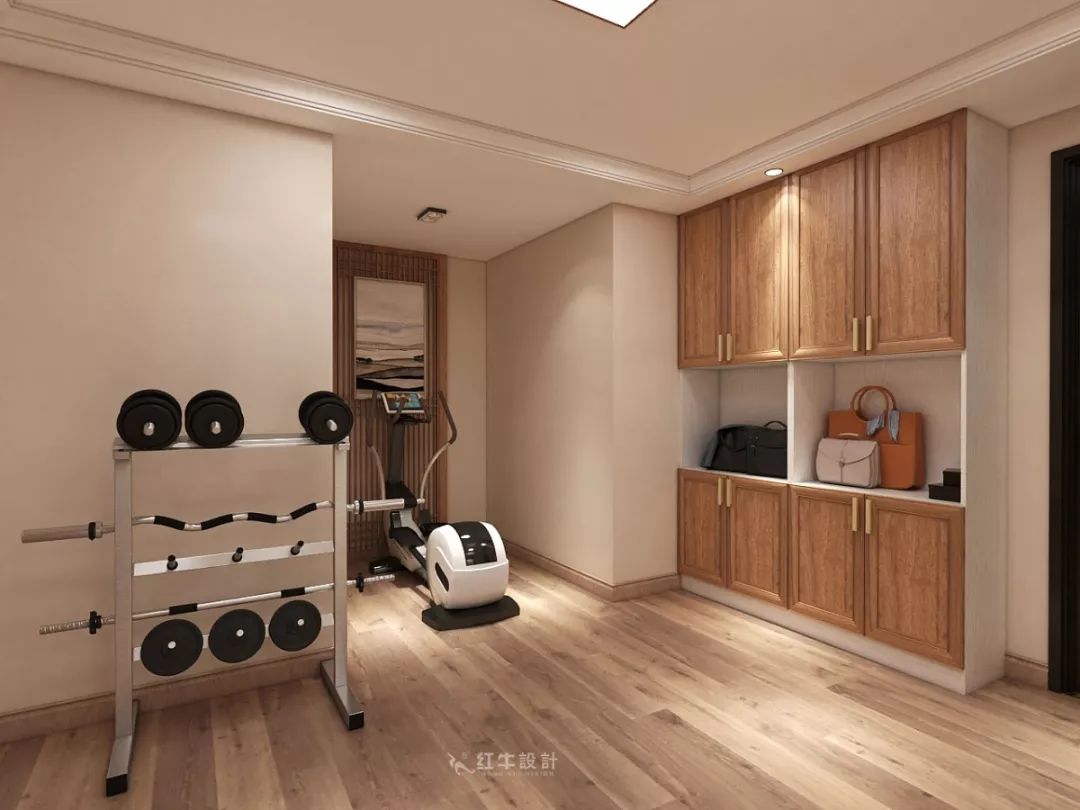 南京大華錦繡時代160㎡中式風(fēng)格--健身房+家庭影院，這才是向往的生活！04負(fù)一樓設(shè)計_入戶處健身空間