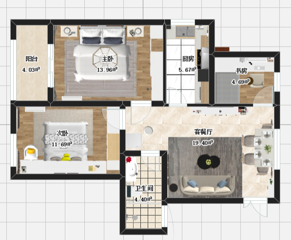 趙東星_東花崗茉莉園18幢604-88㎡-簡歐風(fēng)格_彩平圖