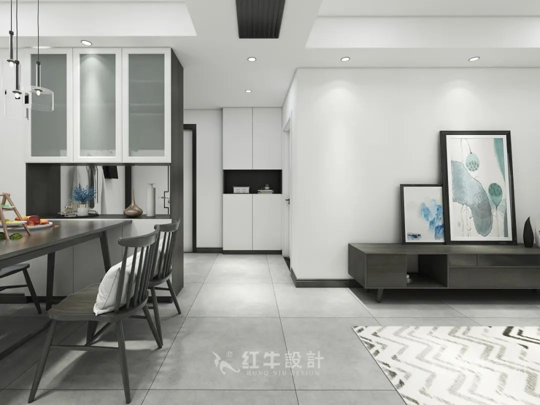 紅牛設(shè)計(jì)--保利金地貝克90㎡現(xiàn)代簡(jiǎn)約07效果圖欣賞_客餐廳過(guò)道