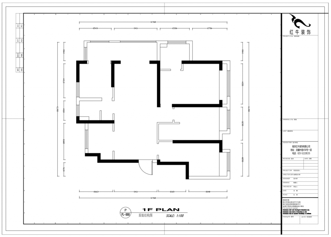 蔡成昊_紅牛設計--保利金地貝克115㎡（四房）現(xiàn)代風格02戶型分析_原始結構圖