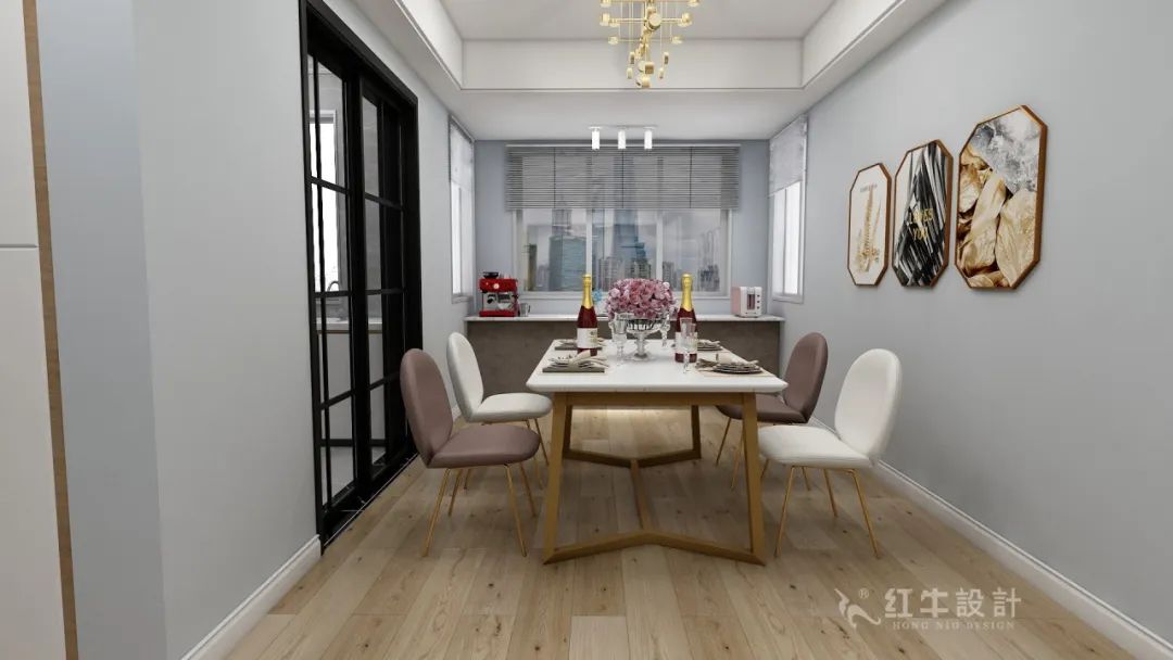 張桐瑋_紅牛設計--電建洺悅府130㎡北歐風格08效果圖欣賞_餐廳