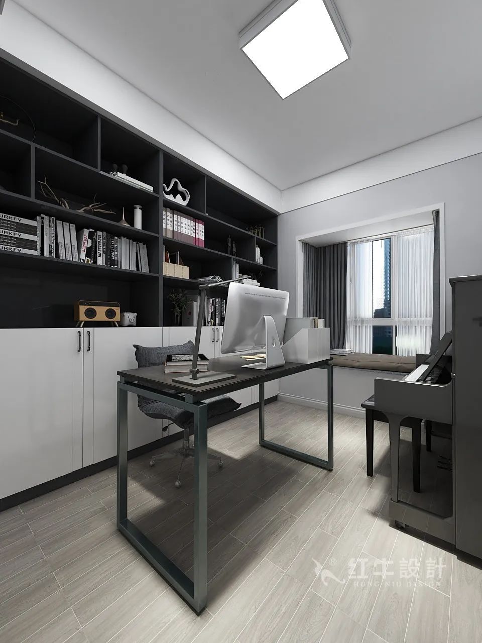 蔣琛_紅牛設(shè)計--電建洺悅府160㎡現(xiàn)代風(fēng)格12效果圖欣賞_書房