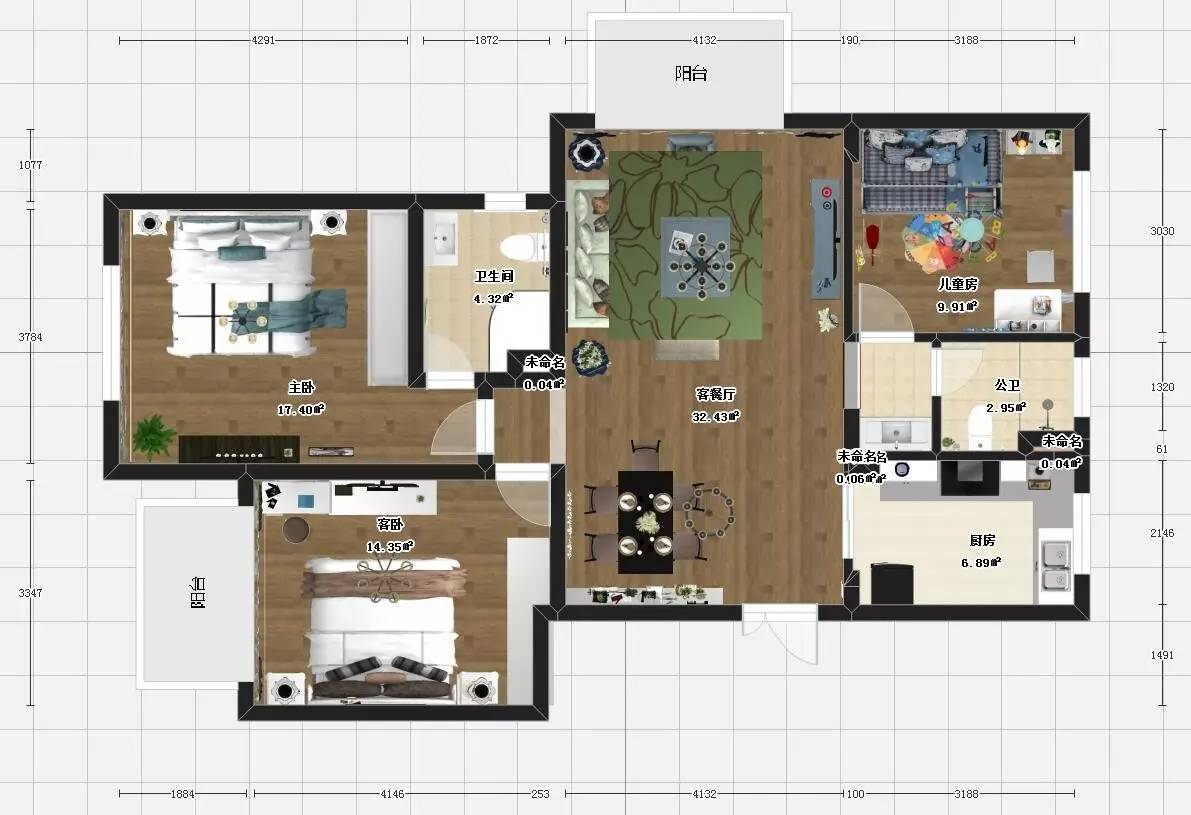 成品家一號_紫金華府108㎡簡約現(xiàn)代風15平面彩圖