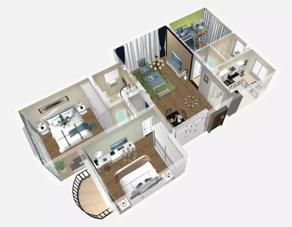 成品家一號_紫金華府108㎡簡約現(xiàn)代風16三維立體方案