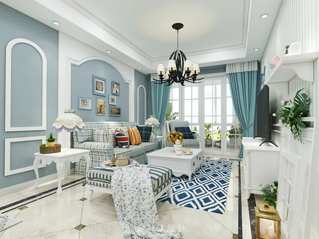 紅牛設(shè)計(jì)--大名城 · 紫金九號(hào)89㎡地中海風(fēng)格01客廳