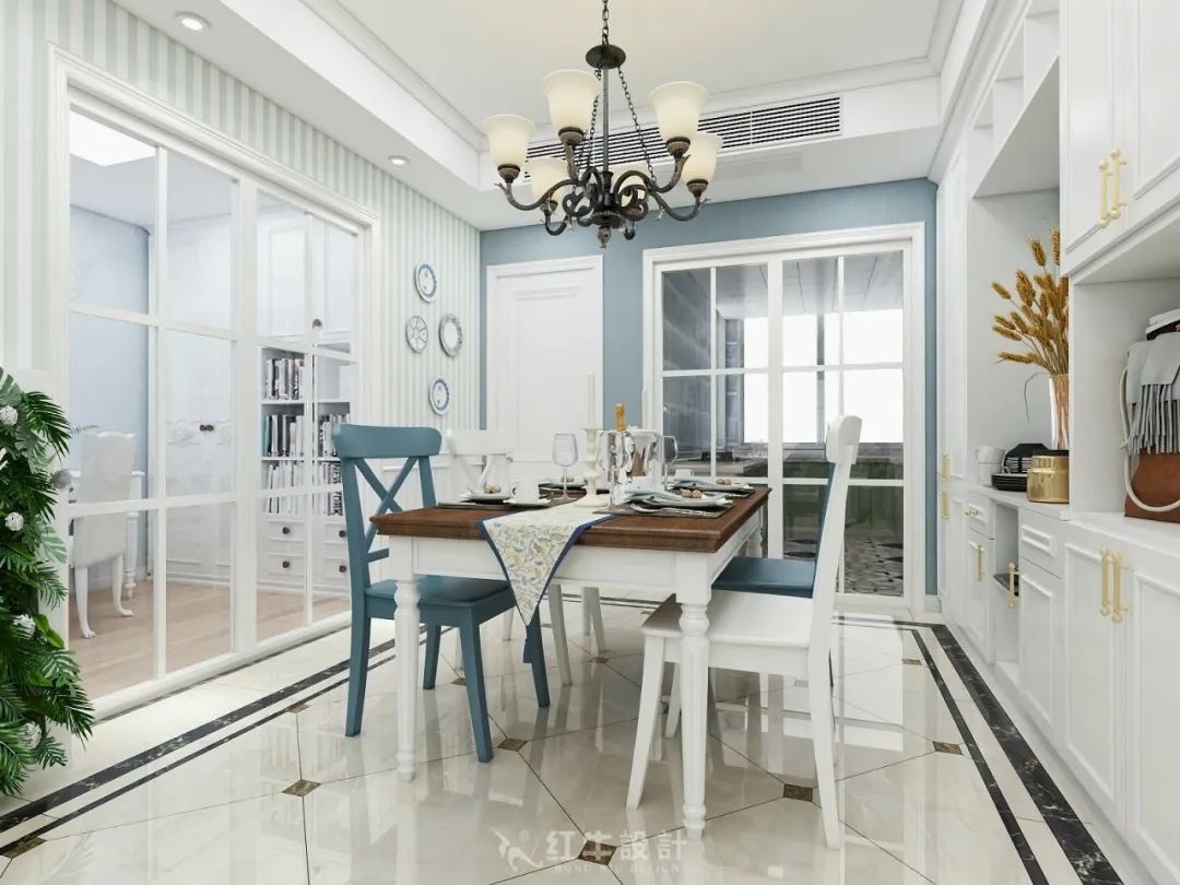 紅牛設(shè)計(jì)--大名城 · 紫金九號(hào)89㎡地中海風(fēng)格07效果圖欣賞_餐廳