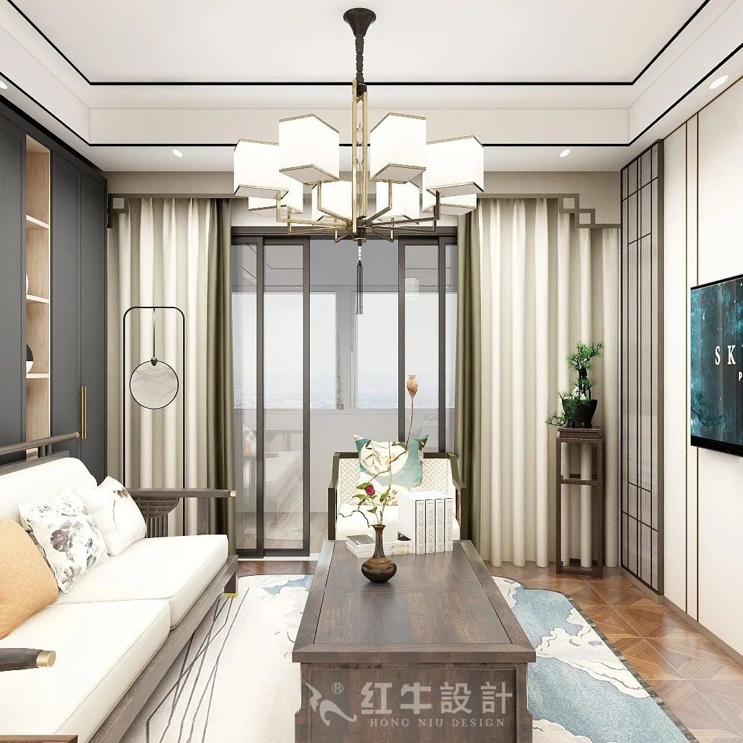 朱明琪_紅牛設計--中垠紫金官邸105㎡(C3戶型)新中式風格01客廳