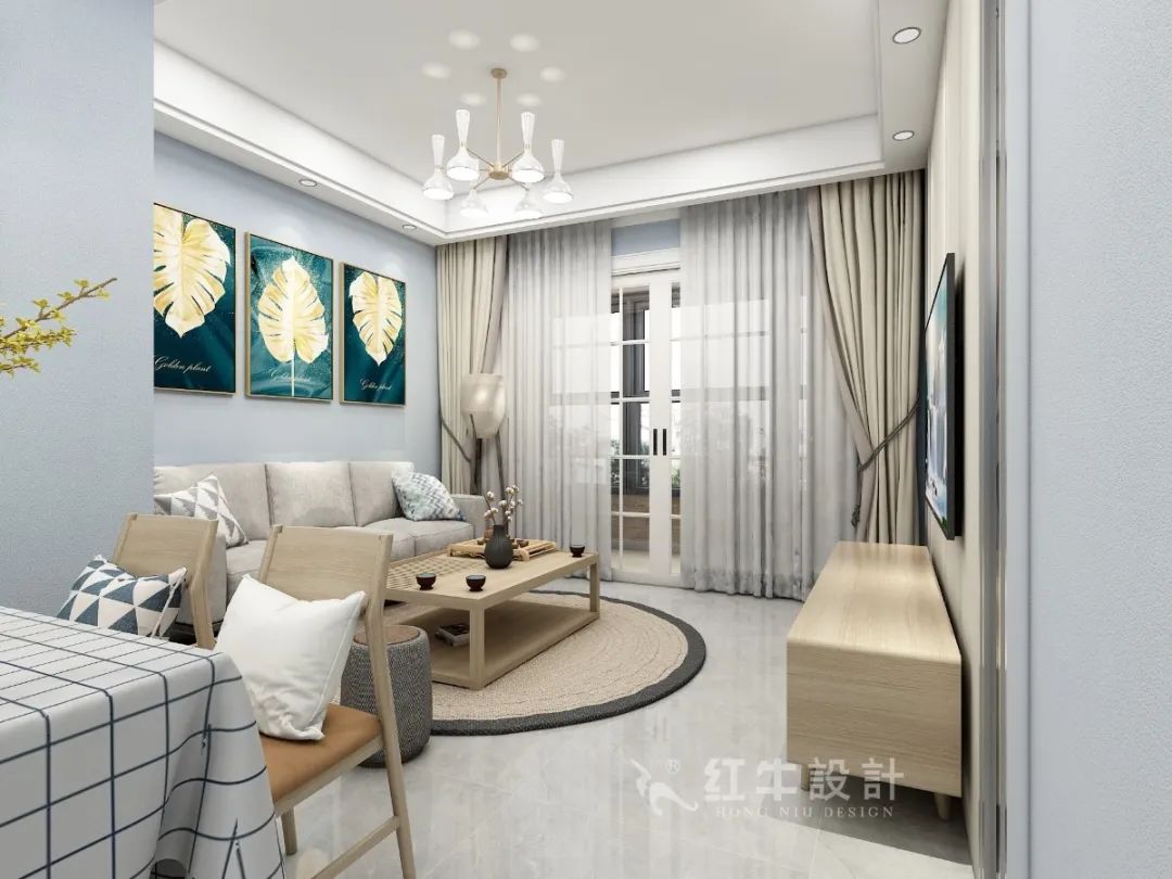 孟憲濤_紅牛設(shè)計--中垠紫金官邸109㎡(D戶型)現(xiàn)代北歐04效果圖欣賞_客廳
