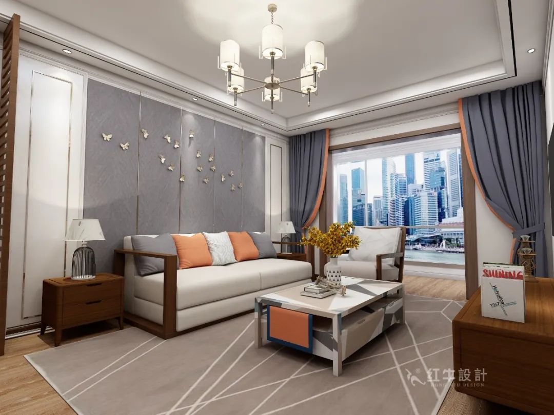 紅牛設(shè)計--中垠紫金官邸122㎡(E戶型)現(xiàn)代中式01客餐廳