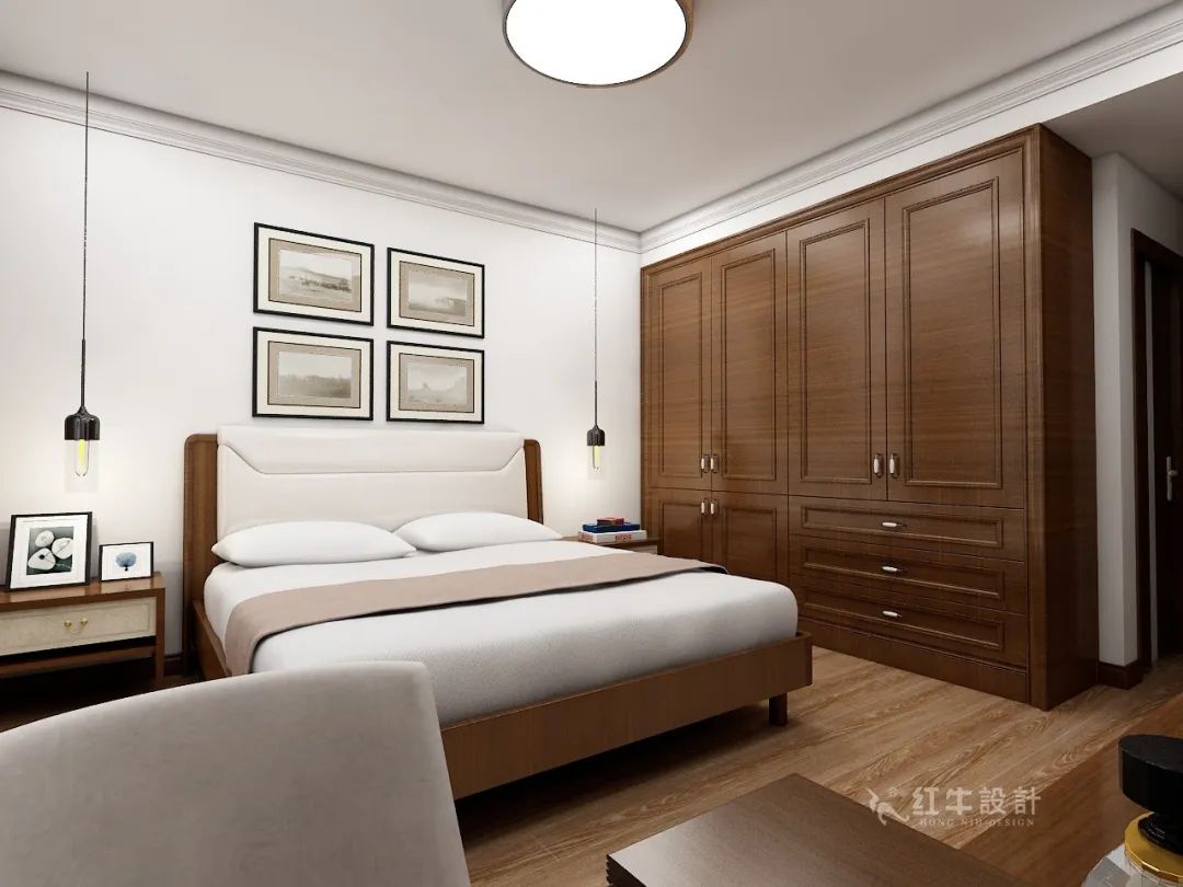 紅牛設(shè)計--中垠紫金官邸122㎡(E戶型)現(xiàn)代中式07效果圖欣賞_次臥