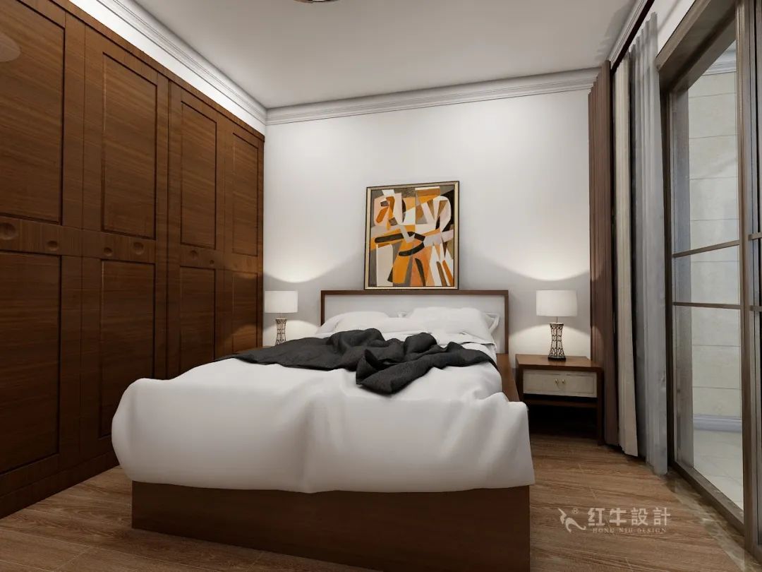 紅牛設(shè)計--中垠紫金官邸122㎡(E戶型)現(xiàn)代中式08效果圖欣賞_主臥