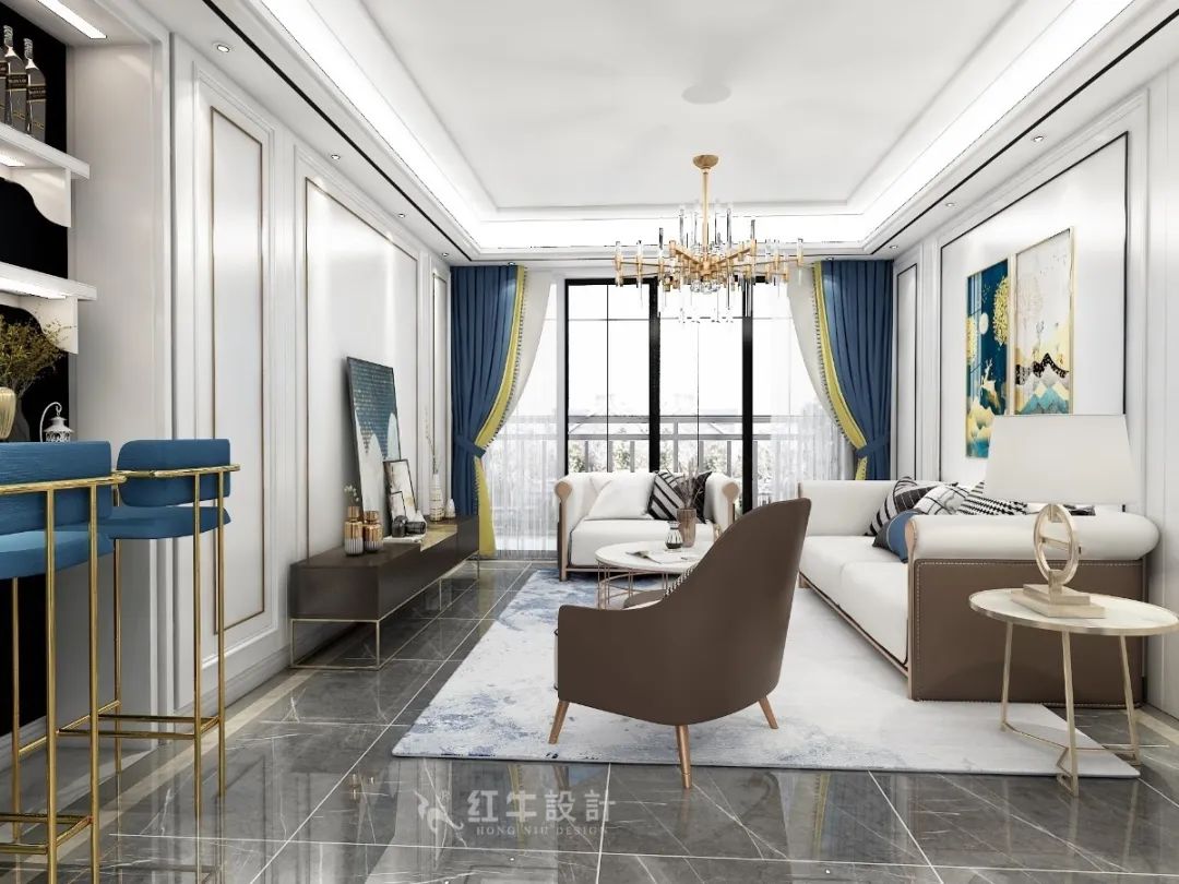 顧娟_紅牛設(shè)計(jì)--中垠紫金官邸137㎡（F戶(hù)型）輕奢風(fēng)格04效果圖欣賞_客廳