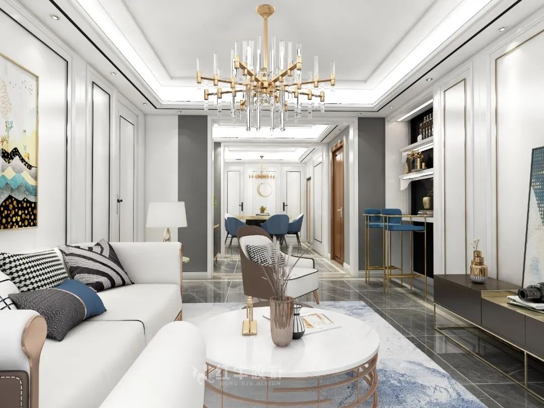 顧娟_紅牛設(shè)計(jì)--中垠紫金官邸137㎡（F戶(hù)型）輕奢風(fēng)格05效果圖欣賞_客廳
