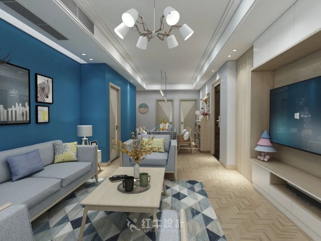 余瑋_紅牛設(shè)計--中垠紫金官邸140㎡（G戶型）北歐風(fēng)格01客廳