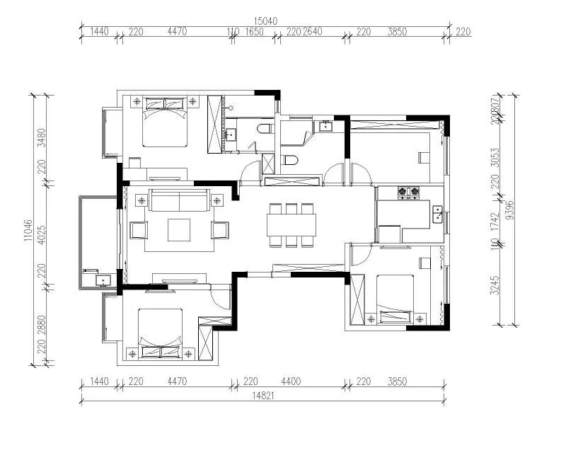 余瑋_紅牛設(shè)計--中垠紫金官邸140㎡（G戶型）北歐風(fēng)格04調(diào)整建議_平面布置圖