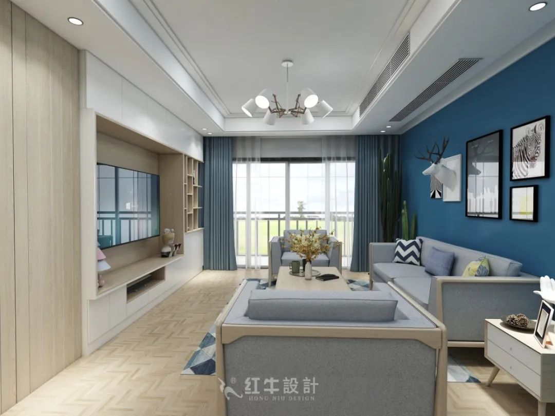 余瑋_紅牛設(shè)計--中垠紫金官邸140㎡（G戶型）北歐風(fēng)格06效果圖欣賞_客廳