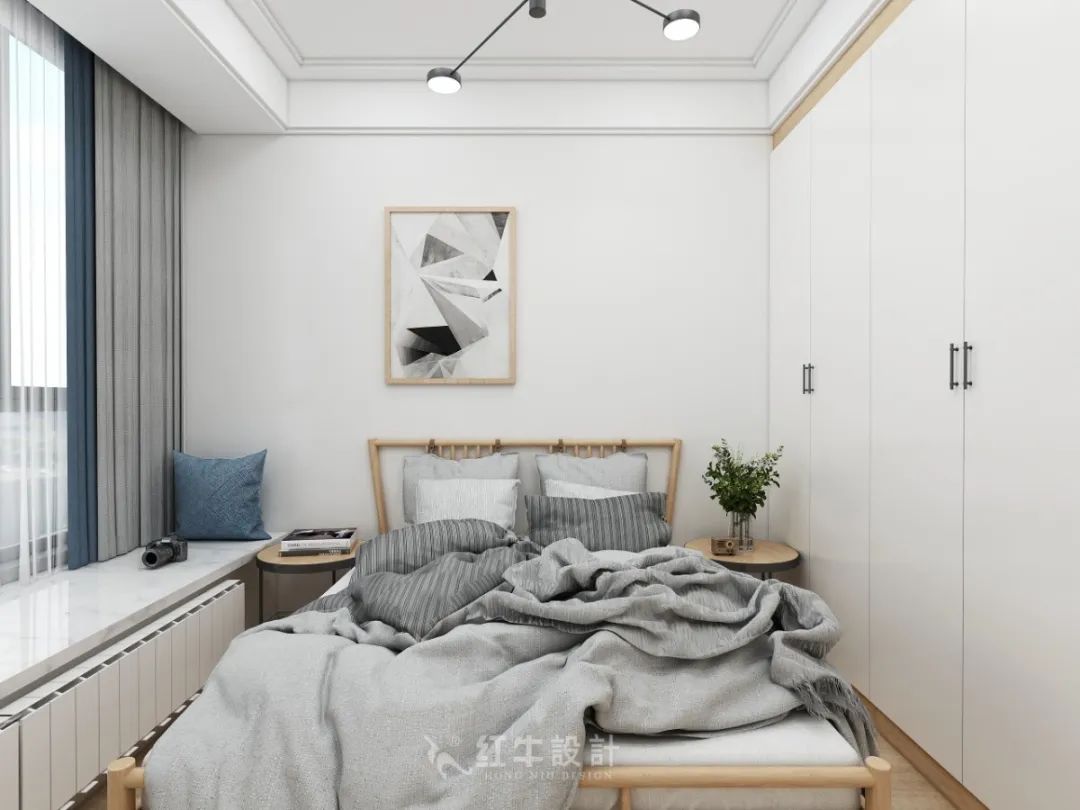 余瑋_紅牛設(shè)計--中垠紫金官邸140㎡（G戶型）北歐風(fēng)格08效果圖欣賞_次臥
