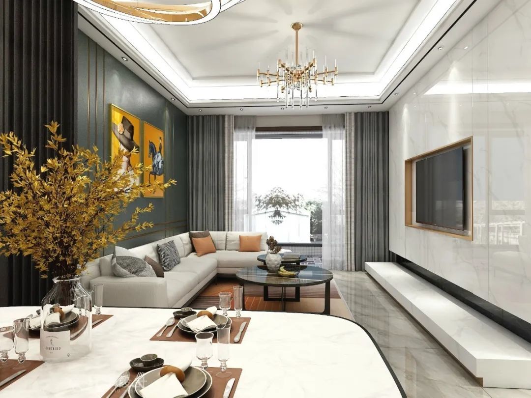 紅牛設(shè)計(jì)--創(chuàng)源龍樾103㎡現(xiàn)代風(fēng)格04效果圖欣賞_客廳