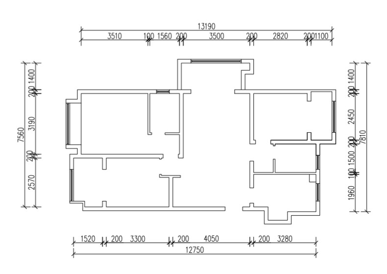 紅牛設(shè)計(jì)--創(chuàng)源龍樾116㎡輕奢風(fēng)格02戶型分析_原始結(jié)構(gòu)圖