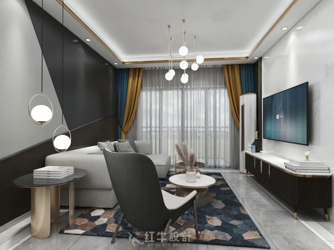 紅牛設(shè)計(jì)--創(chuàng)源龍樾116㎡輕奢風(fēng)格04效果圖欣賞_客廳