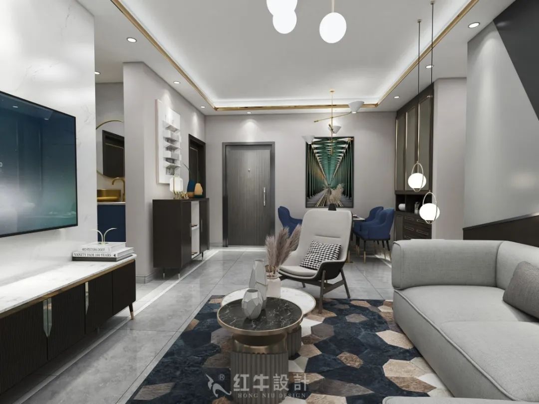 紅牛設(shè)計(jì)--創(chuàng)源龍樾116㎡輕奢風(fēng)格05效果圖欣賞_客廳