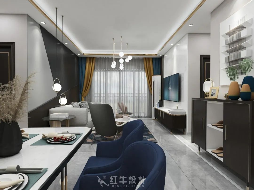 紅牛設(shè)計(jì)--創(chuàng)源龍樾116㎡輕奢風(fēng)格06效果圖欣賞_客餐廳