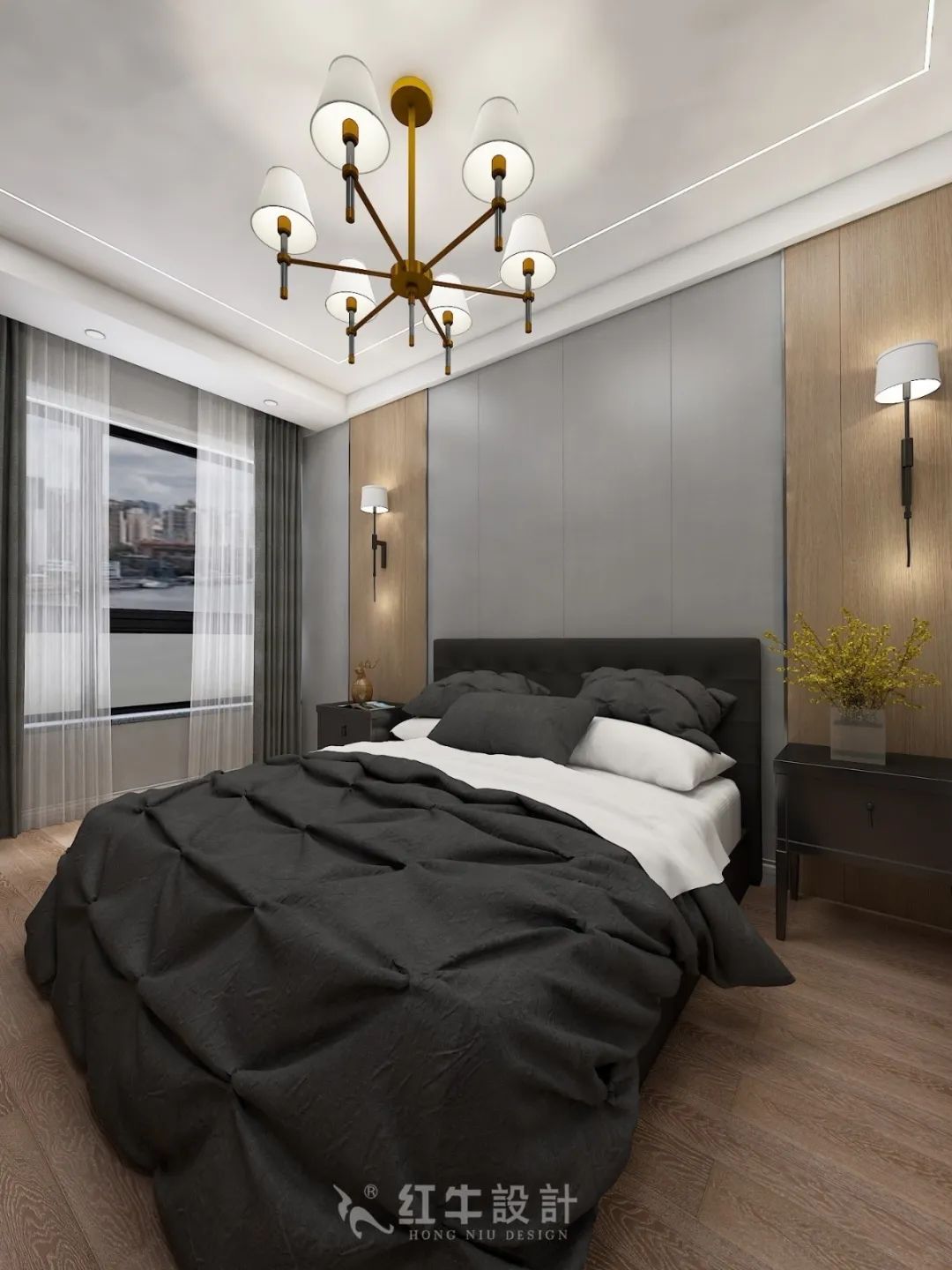 紅牛設(shè)計(jì)--創(chuàng)源龍樾116㎡輕奢風(fēng)格07效果圖欣賞_主臥
