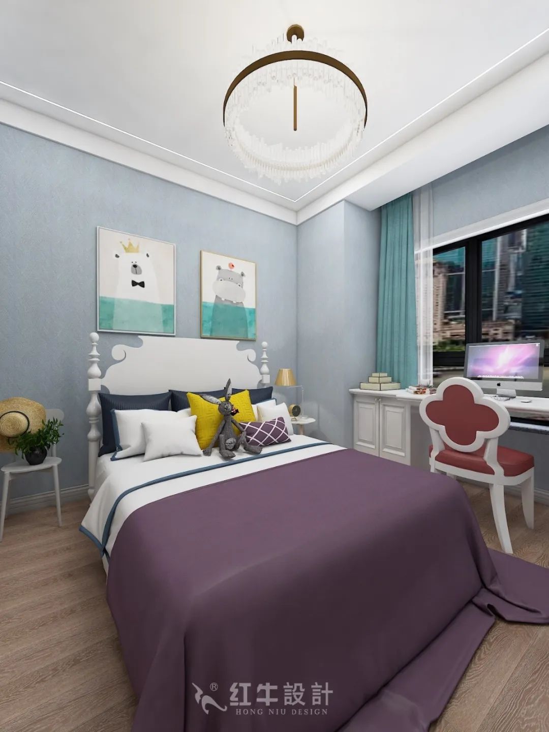 紅牛設(shè)計(jì)--創(chuàng)源龍樾116㎡輕奢風(fēng)格08效果圖欣賞_次臥