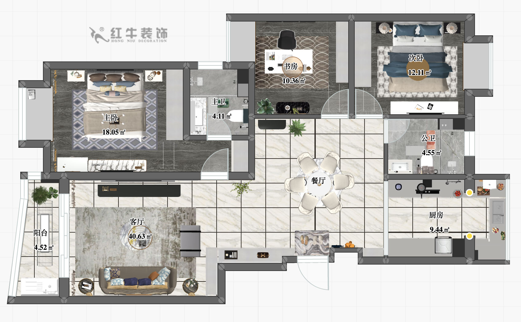 蔡成昊_大地豪庭4-1-602-128㎡-簡歐風(fēng)格_彩平圖+logo