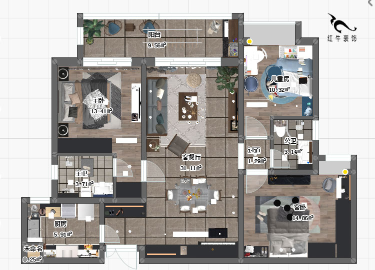 陶陽(yáng)_深業(yè)攬江府1-2-405-130㎡-輕奢風(fēng)格_彩平圖