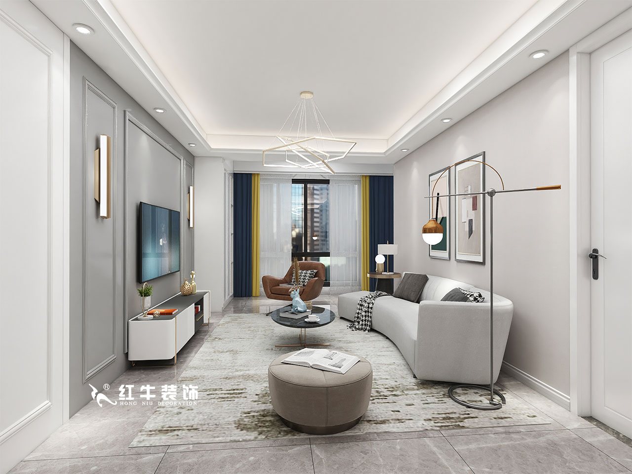 顧娟_金地都會意境118㎡現(xiàn)代風(fēng)格--弧形沙發(fā)設(shè)計，獨特有創(chuàng)意！03客廳設(shè)計_客廳