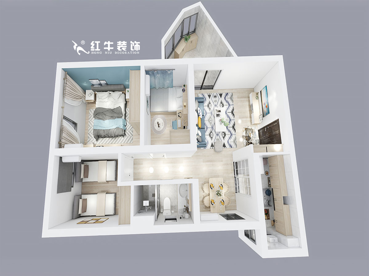 劉小勇_南灣營寧康苑38-303-90㎡-現(xiàn)代簡約風格_鳥瞰圖