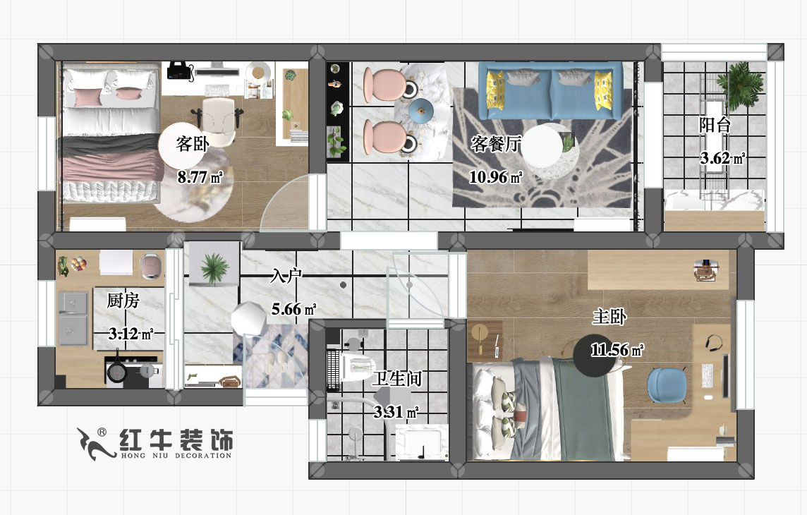 趙東星_太平花苑107-401-60㎡-現代簡約風格_彩平圖
