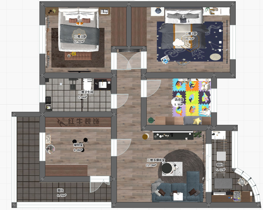 陶陽_興都花園88號6-2-603-110㎡+閣樓-現(xiàn)代輕奢風格_二樓平面圖