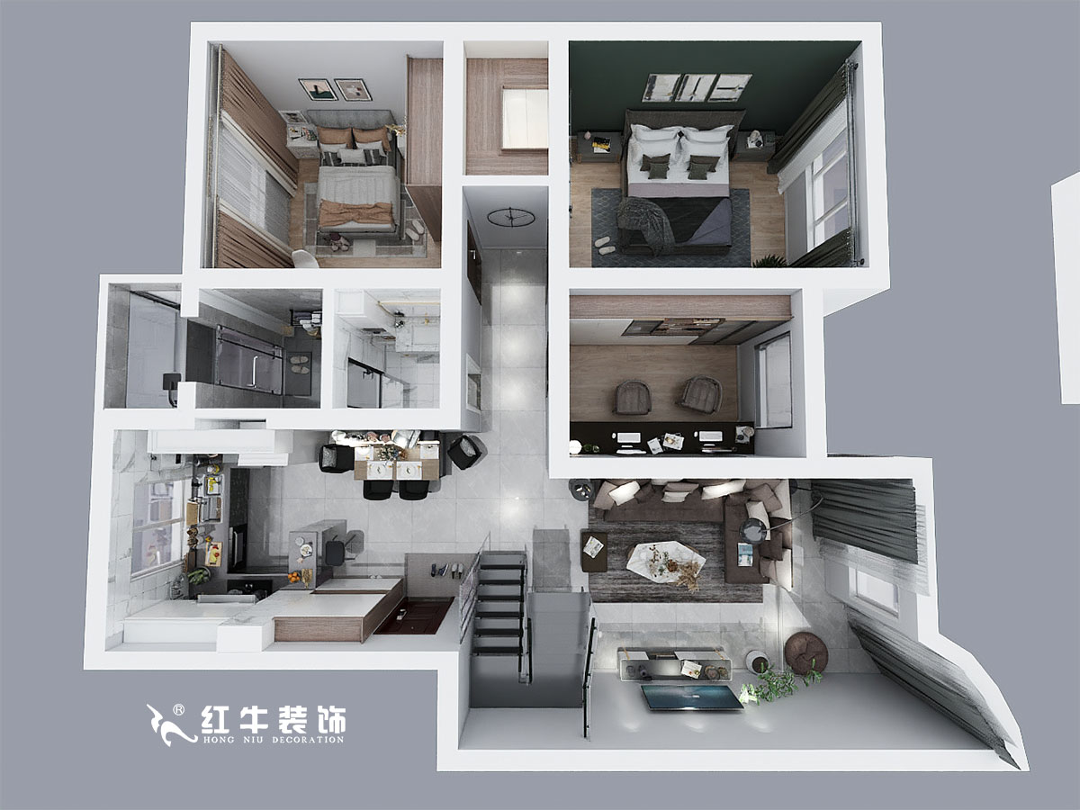 陶陽_興都花園88號6-2-603-110㎡+閣樓-現(xiàn)代輕奢風格_一樓鳥瞰圖