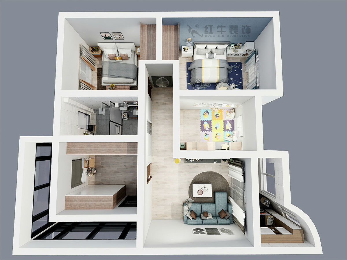 陶陽_興都花園88號6-2-603-110㎡+閣樓-現(xiàn)代輕奢風格_二樓鳥瞰圖