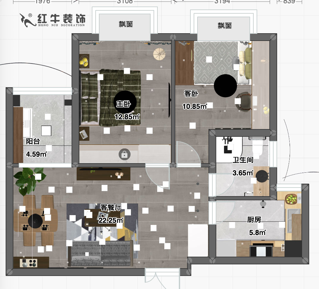 劉萍萍_逸境南苑3-3-1608-85㎡-現(xiàn)代簡(jiǎn)約風(fēng)格00彩平圖