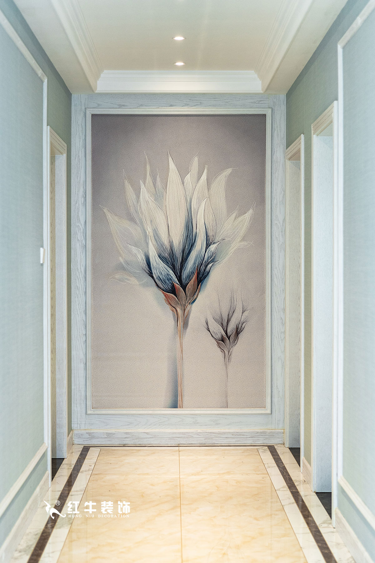 【實(shí)景案例】陶陽_月牙湖花園-145㎡-簡美輕奢風(fēng)格_3室2廳1衛(wèi)_全包18萬07過道端景畫