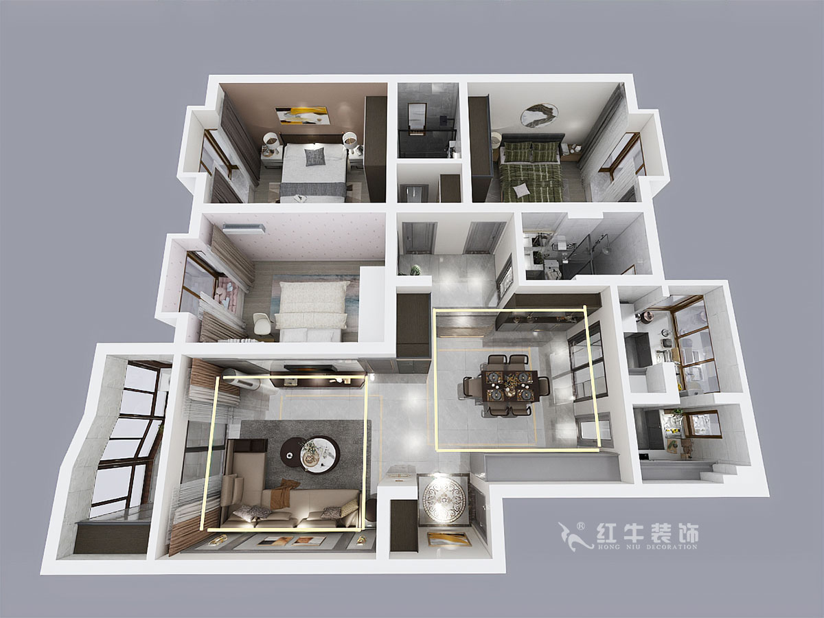 郭志成_楓丹白露24-202-130㎡-輕奢簡美風格_3室2廳2衛(wèi)（老房裝修）_定制家￥201600_00_04鳥瞰圖