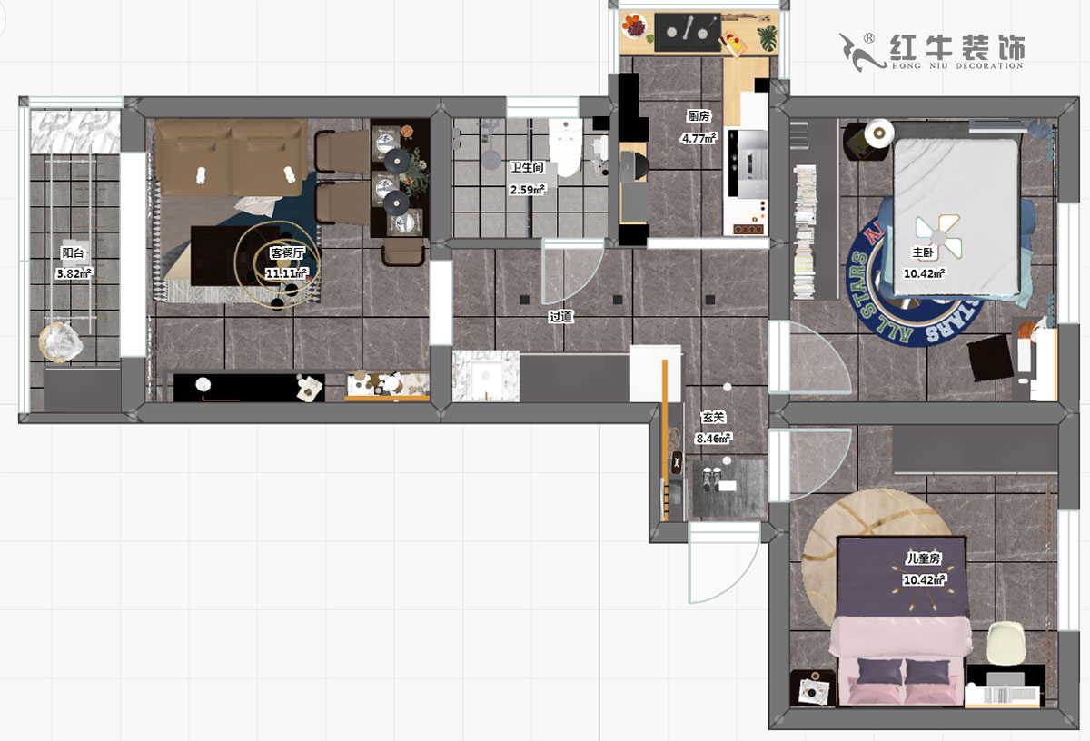 趙東星_紅花地小區(qū)31-13-503-64㎡-現(xiàn)代輕奢風(fēng)格_2室1廳1衛(wèi)(老房翻新)_定制家¥100000_全包10萬00_03彩平圖