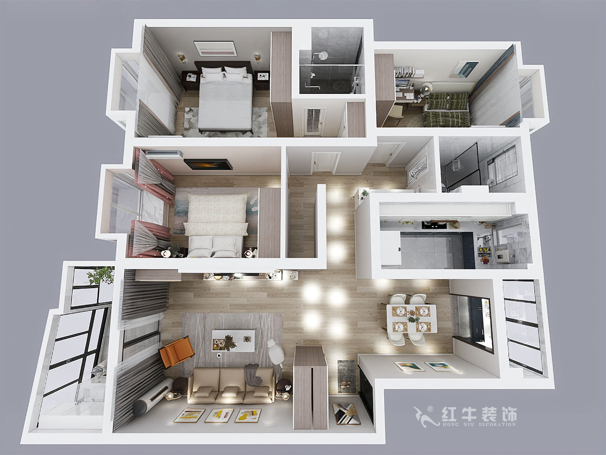 房亮_楓丹白露21-102-125㎡-現代簡約風格_3室2廳2衛(wèi)(老房裝修)_定制家¥214554_全包22萬00_04鳥瞰圖