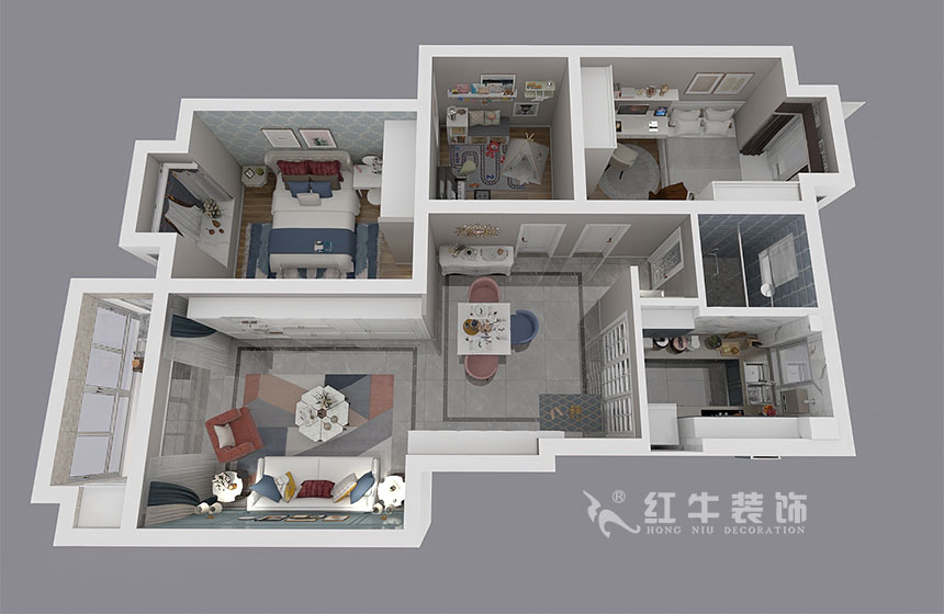 朱明琪_雙和園15-1-702-95㎡-簡美風格_3室2廳1衛(wèi)（老房裝修）_成品家￥128088_全包13萬00_04鳥瞰圖