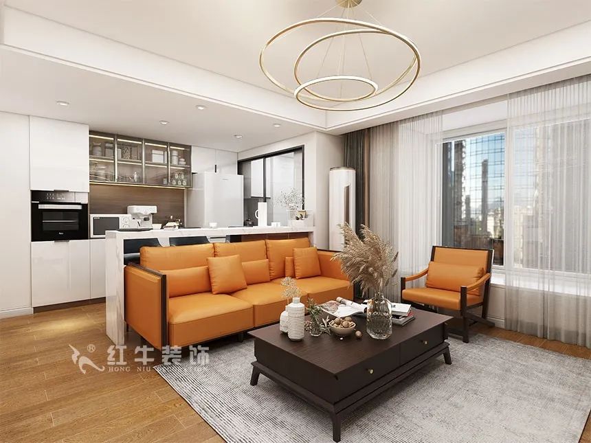 沙發(fā)不要靠墻，這樣設(shè)計(jì)才夠別致?。櫨阓東城水岸115㎡現(xiàn)代風(fēng)格_3室2廳1衛(wèi)_舊房裝修_全包17萬）04